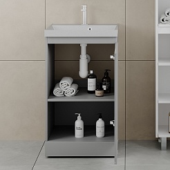 Style Line Мебель для ванной с кварцевой раковиной серый шелк Батлер 50 серая Люкс антискрейтч Plus – фотография-8